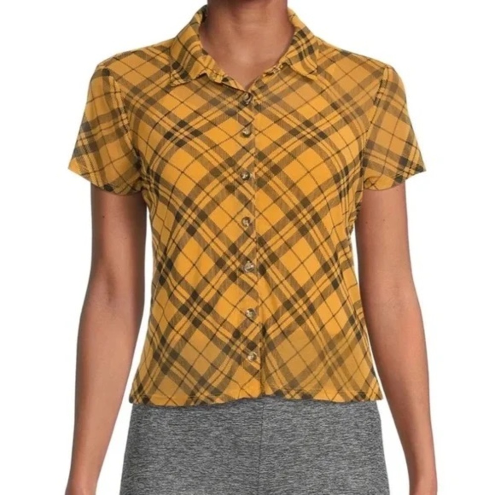 No Boundaries Yellow and Black Plaid Shirt